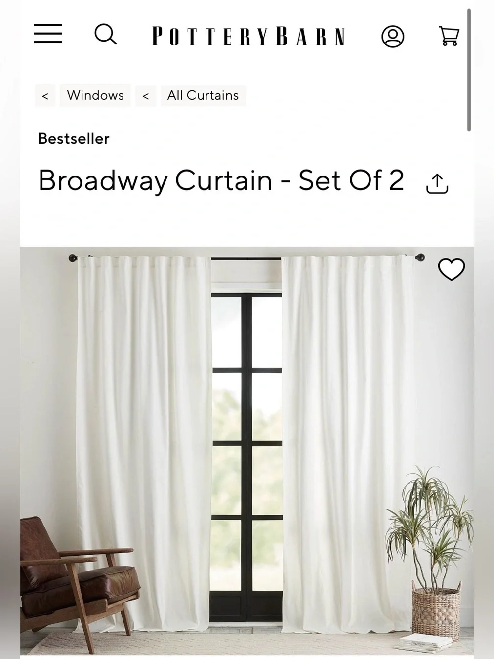 Pottery Barn Broadway Curtain (Set of 2) - Ivory